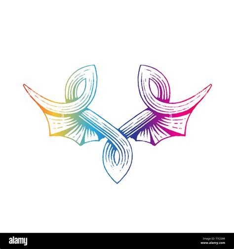 Illustration of Rainbow Colored Vectorized Ink Sketch of Wings isolated ...