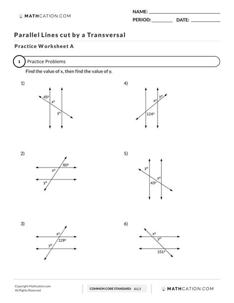 Worksheet 3 Parallel Lines Cut By A Transversal