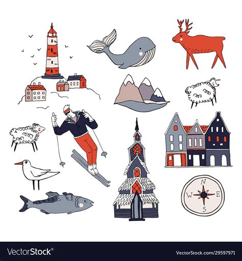 Norway culture elements set travel scandinavia Vector Image