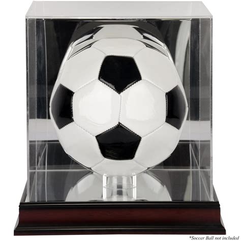 Acrylic Soccer Display Case with Antique Mahogany Finish and Mirror Back