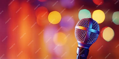 Premium Photo | Professional vocal microphone on stage with a bokeh backdrop of concert lights ...