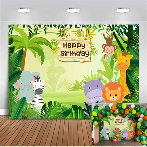 Mehofoto Jungle Safari Backdrop 7x5ft Forest Animals Happy Birthday ...