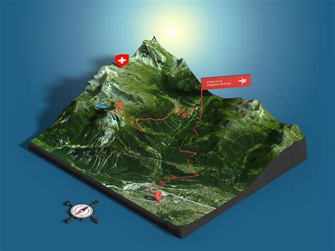 Bella Tola - Switzerland - Photoshop 3D map render - GPX route by Michael Tzscheppan on Dribbble