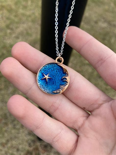 Blue Moon and Star Circle Necklace | Etsy