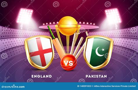 Cricket Match Between England Vs Pakistan With Country Flag Shields And ...