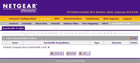 Netgear DGFV338 Screenshot Bandwidth Profile