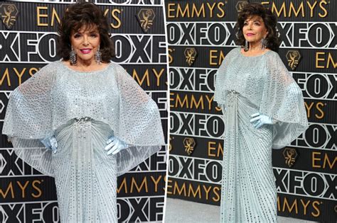 Joan Collins, 90, sparkles on the Emmys 2024 red carpet in blue ...