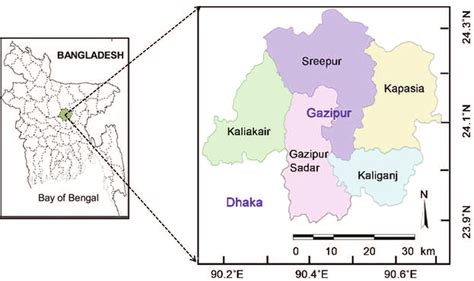 Location map of Gazipur district in the northern outskirts of Dhaka ...