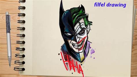 Joker Half Face Drawing Easy Batman and joker half face drawing using ...