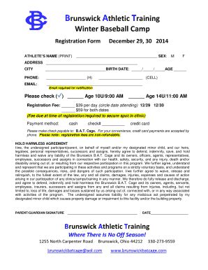 Fillable Online Baseball Winter Camp Agona Dec2014 Registration Form ...