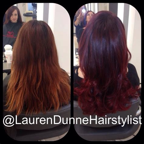 Before and after red hair color by @laurendunnehairstylist at The ...