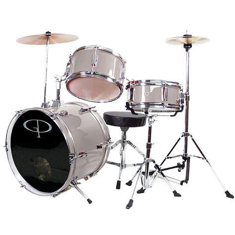 GP Percussion GP50 Complete 3-Piece Junior Child Size Drum Set, Metallic Silver