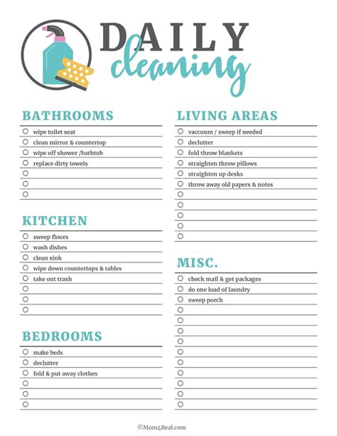 Printable Cleaning Checklists for Daily, Weekly and Monthly Cleaning | Cleaning schedule ...