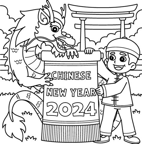 Year of the Dragon Chinese New Year 2024 Coloring 35302077 Vector Art at Vecteezy