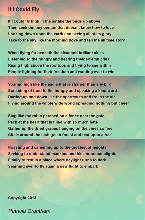 If I Could Fly Poem by Patricia Grantham - Poem Hunter