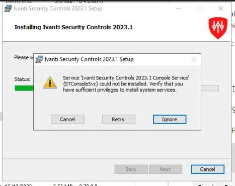 Service ‘Ivanti Security Controls Agent’ Could Not Be Installed.