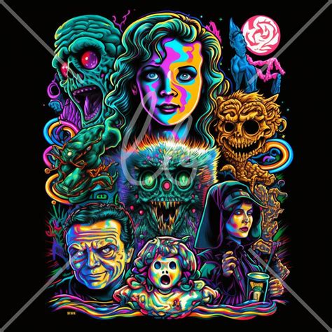 4 80s Horror Themed Neon Digital Image Files - Etsy