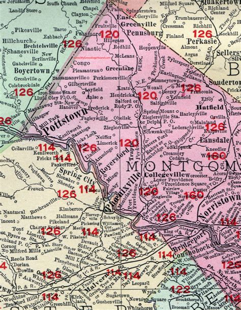 Montgomery County, Pennsylvania 1908 Map by Rand McNally, Norristown, Pottstown, PA