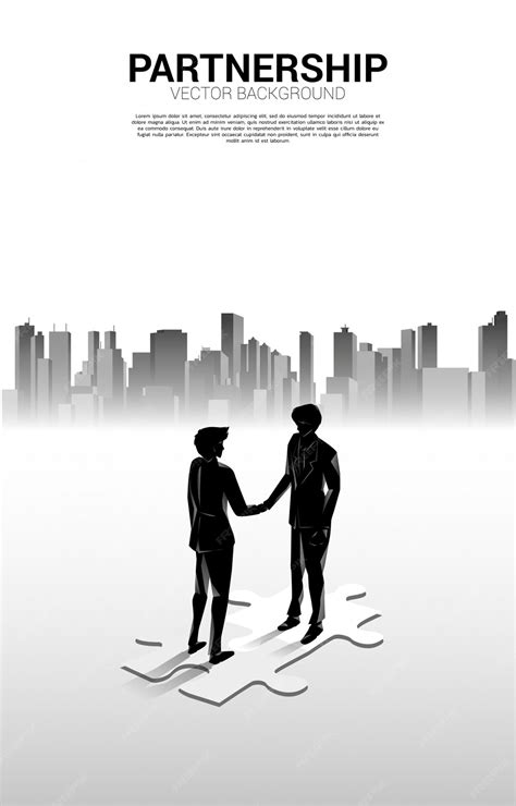 Premium Vector | Silhouette of businessman handshake on jigsaw with ...