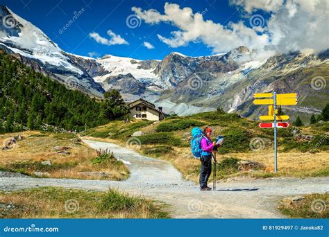 Alpine Hiking Trails with Hikers,Zermatt,Switzerland,Europe Stock Image ...