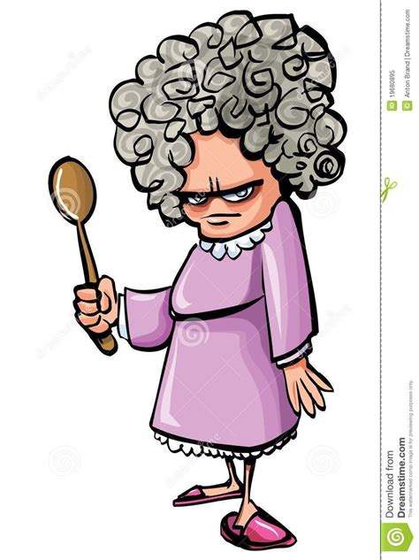 Cartoon Angry old woman with a wooden spoon | Old lady cartoon, Funny ...