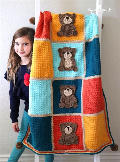 Crochet Teddy Bear Blanket - Repeat Crafter Me