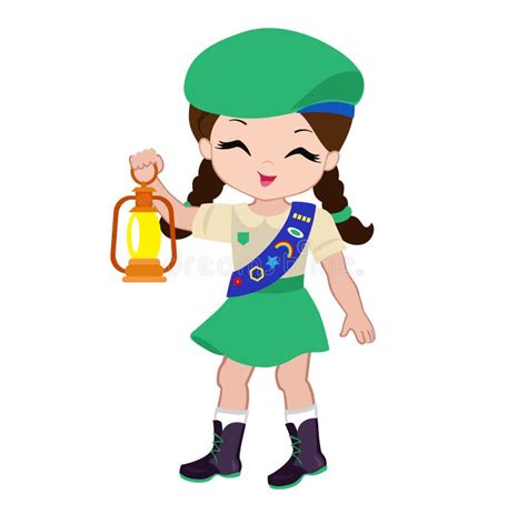 Cheerful Girl Scout with Flashlight. Stock Vector - Illustration of ...