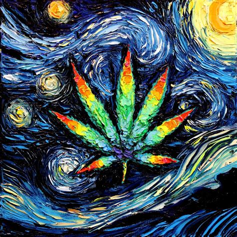 Marijuana Leaf Art Psychedelic Pot Leaf Starry Night Print - Etsy