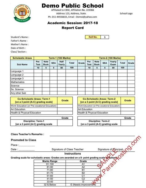 Report Card Format Template – Cardtemplate.my.id