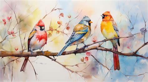 Premium AI Image | Watercolor Birds on Tree Branches