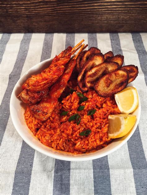 Jollof Rice with Piri Piri Shrimp & Dodo by... - Great Foods