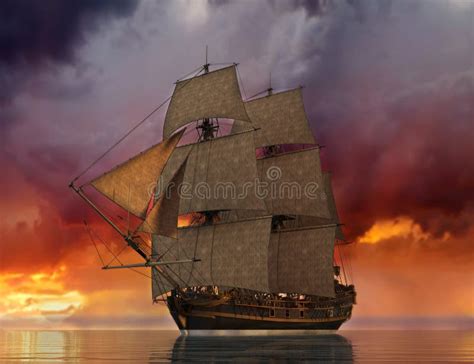 Tall Ship at Sunset stock illustration. Illustration of vessel - 2713827