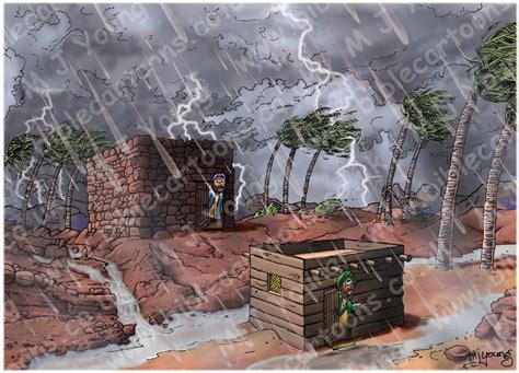 Matthew 07 - Parable of wise and foolish builders - Scene 04 - Storm approaching | Bible Cartoons