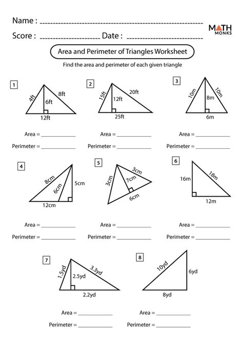 Area and Perimeter of Triangles Worksheets - Math Monks