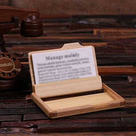 Personalized Natural Bamboo Wooden Business Card Holder - Teals Prairie & Co.®