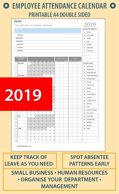 Printable Employee Attendance Calendar 2020 | Calendar printables ...