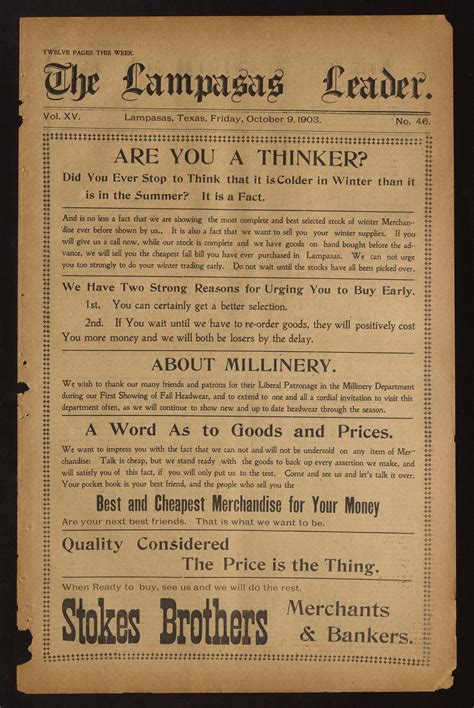 The Lampasas Leader. (Lampasas, Tex.), Vol. 15, No. 46, Ed. 1 Friday, October 9, 1903 - The ...