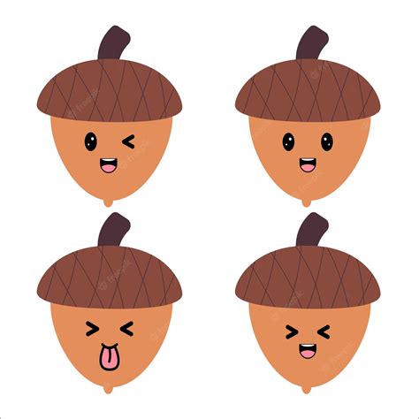 Premium Vector | Set of Cute kawaii acorn with eyes and smile emoji. Vector illustration