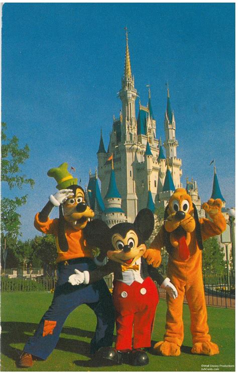 Vintage Walt Disney World Mickey Mouse goofy Pluto Fantasyland Postcard Cinderella Castle ...