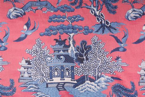 4 Yards KF Chinoiserie Toile Printed Linen Drapery Fabric