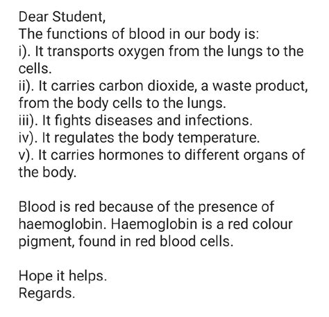 Write the function of blood why does the blood appear red - Science ...