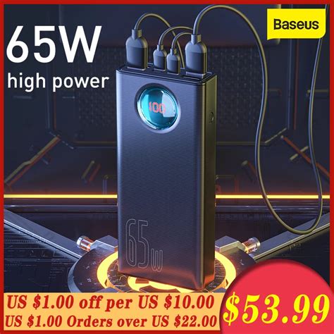 Baseus 65W Power Bank 30000mAh QC3.0 Fast Charge Type C Quick Charge Portable Powerbank External ...
