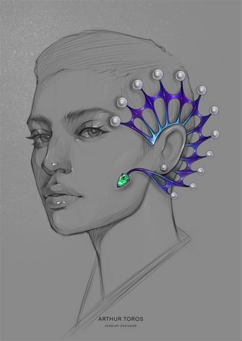 Girl with “flying fish” earring | Jewelry design drawing, Jewellery sketches, Jewellery design ...