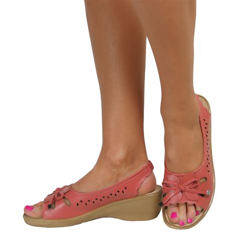 Ladies Wide Fit Casual Slip On Slingback Peep Toe Wedge Low Heel Summer Sandals | eBay