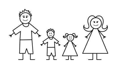 Kids, children's sketch, doodle drawing of family with dad, mom, son ...