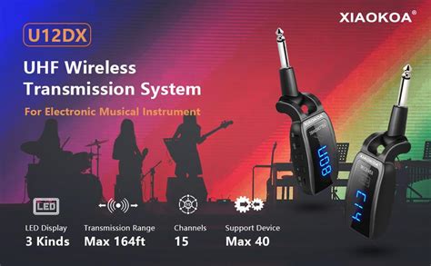 Wireless Guitar System,XIAOKOA UHF Wireless Guitar Transmitter Receiver 164Feet Range with HD ...