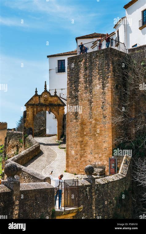 Ronda, Spain, April 05, 2018: facades of historic buildings in historic ...