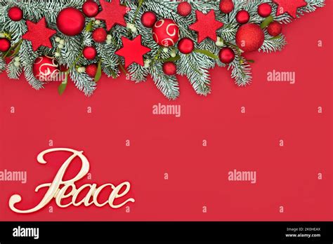 Christmas peace on earth concept with winter fir and snow, tree ...