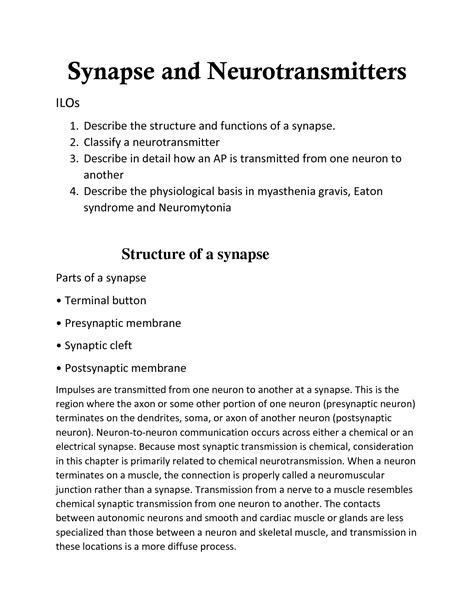 SOLUTION: Synapse and neurotransmitters - Studypool