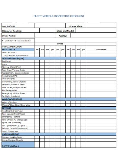 Company Vehicle Inspection Checklist - Examples, How to Make, PDF